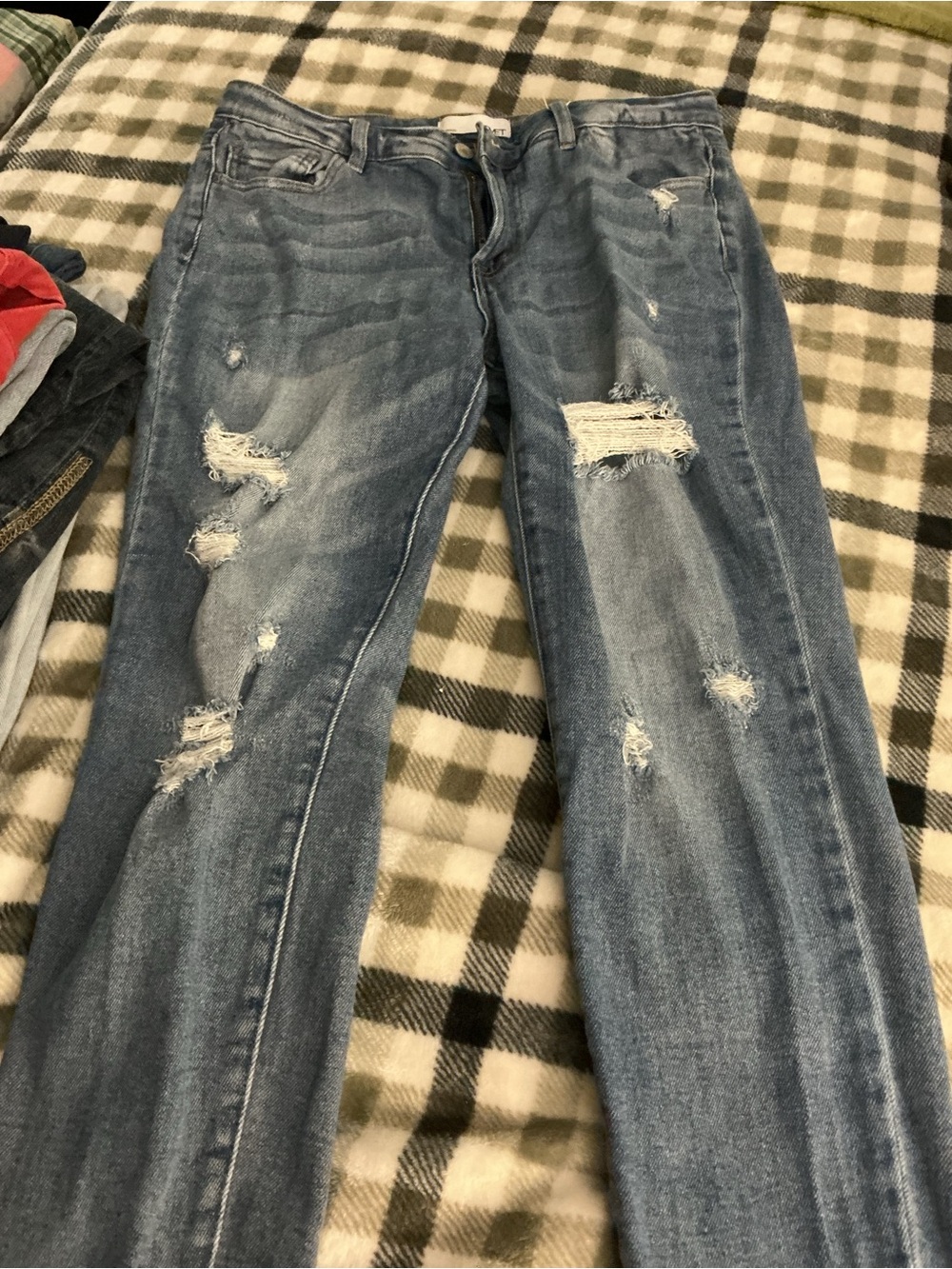 Women's Straight Leg Distressed Light Blue Jeans